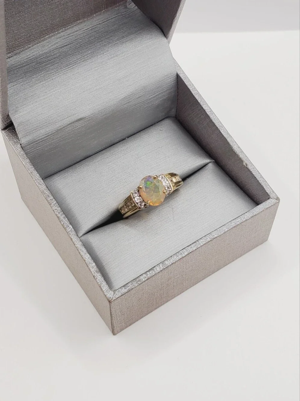 Genuine Faceted Opal Yellow Gold - 925 Sterling Silver Ring